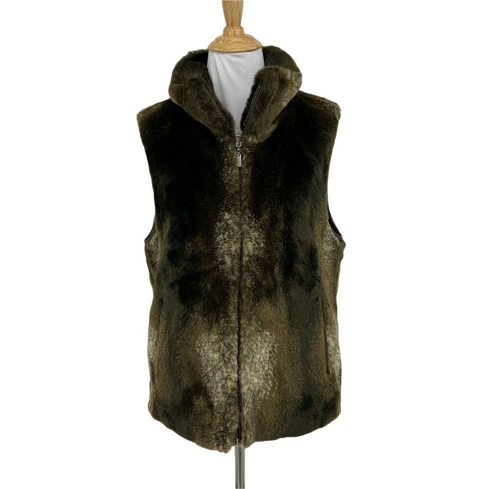 Giacca Sport Reversible Faux Fur Vest Women's Size M Brown Zip Front Pockets